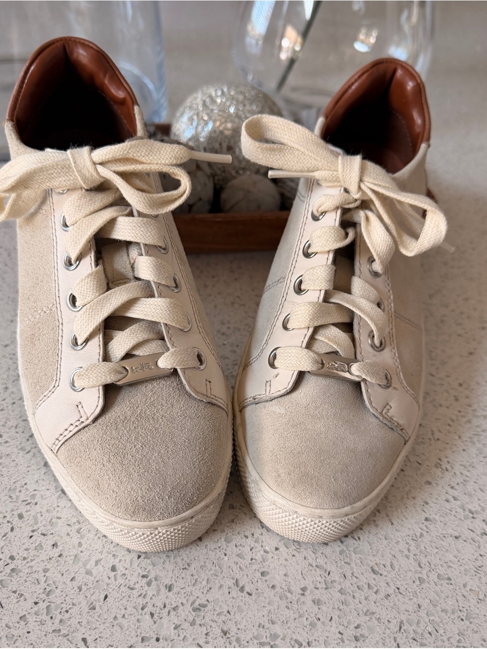 Coach Cream Suede & Leather Lace-Up Sneakers
